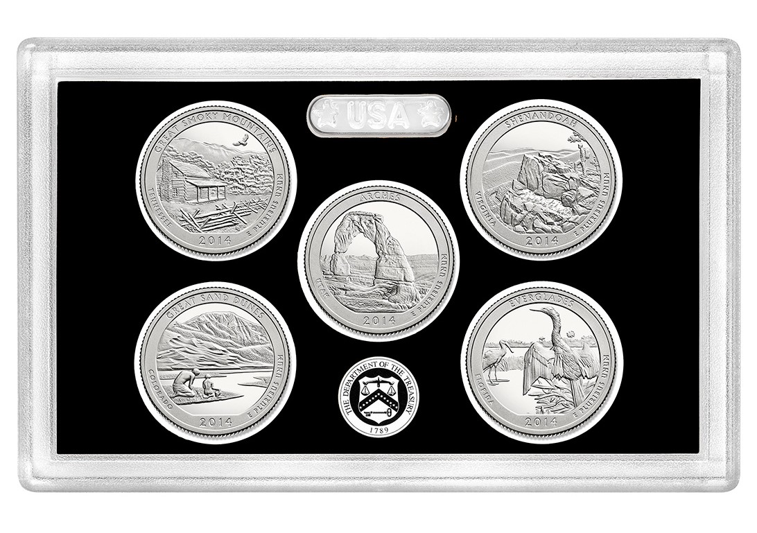2014 America The Beautiful Silver Quarters - 5 coin set - Source: US MINT